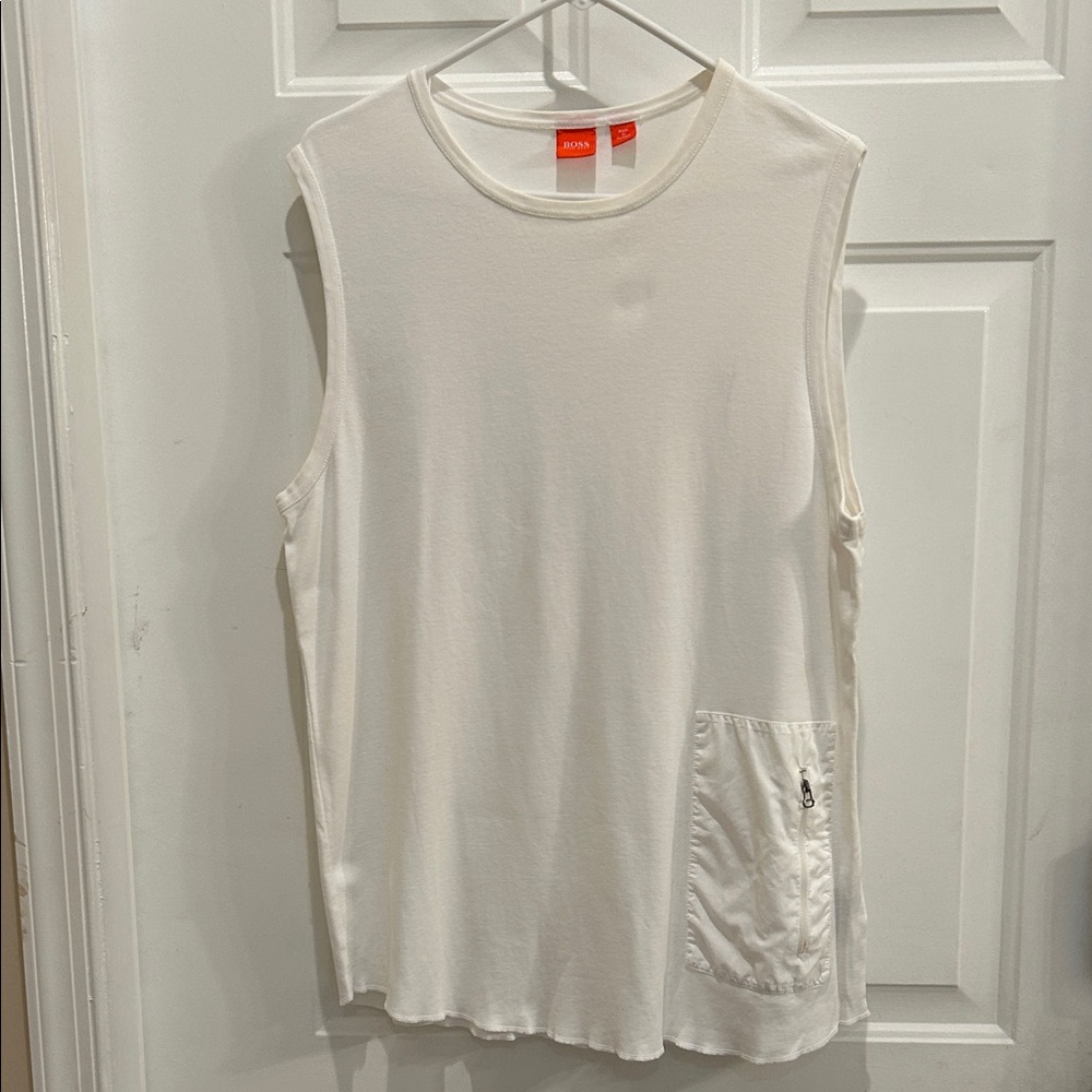 Hugo Boss Cream Sleeveless Muscle Tee with Pocket